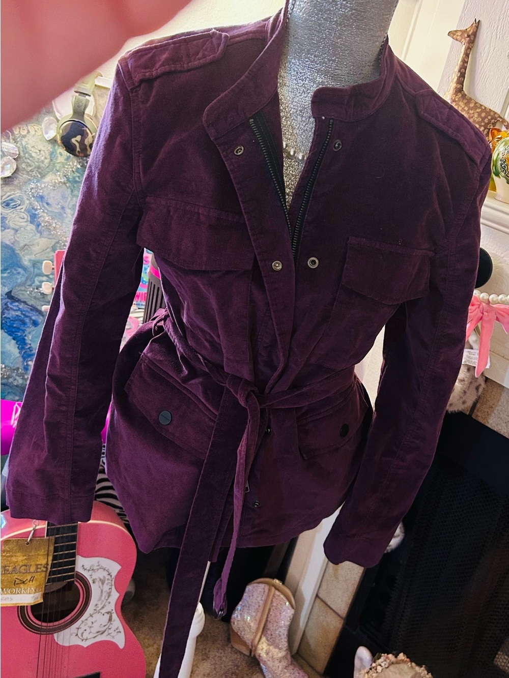 Sanctuary Belted Utility Jacket in Deep Plum